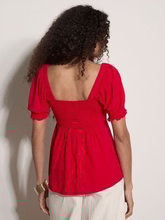 Tie Front Milkmaid Top, Red, large