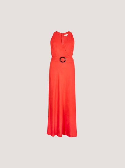 Linen Blend Wrap Midaxi Dress