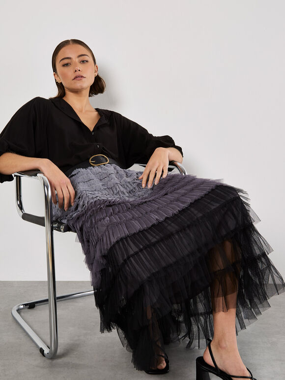 Ombre Tulle Midaxi Skirt, Grey, large