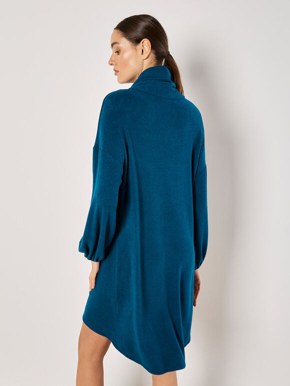 Soft Knit Mini Dress, Teal, large