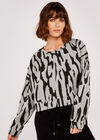 Abstract Print Cropped Jumper, Grey, large