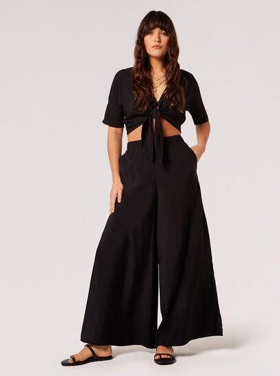 Textured Side Split Palazzo Trousers