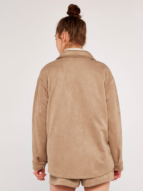 Suede Shirt Jacket, Brown, large