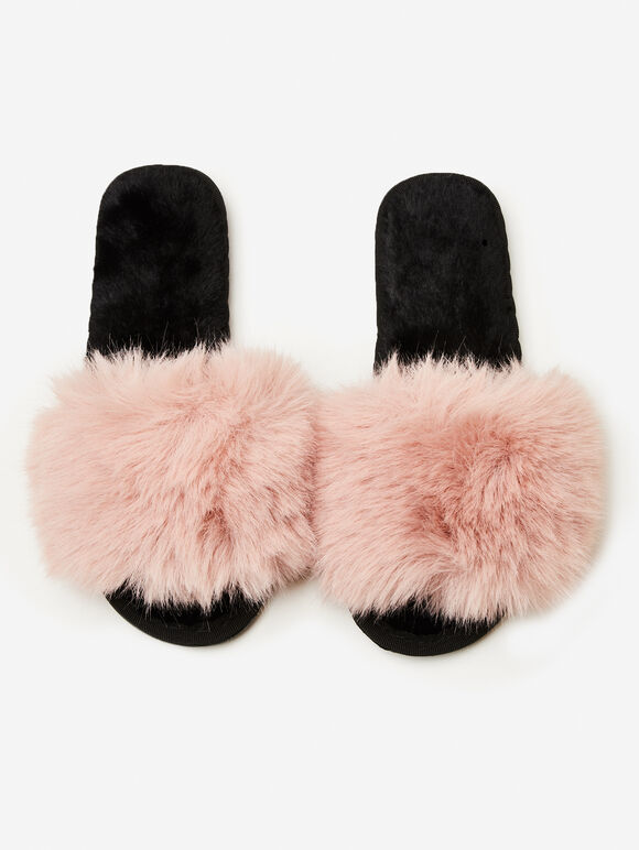 Cosy Faux Fur Luxe Slippers, Pink, large