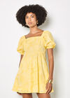 Floral Broderie Mini Dress, Yellow, large