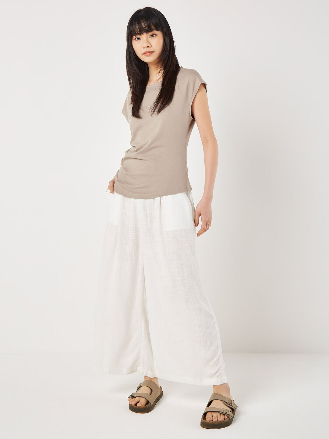 Side Pleat Cotton T-Shirt