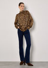Leopard Print Satin Blouse, Brown, large