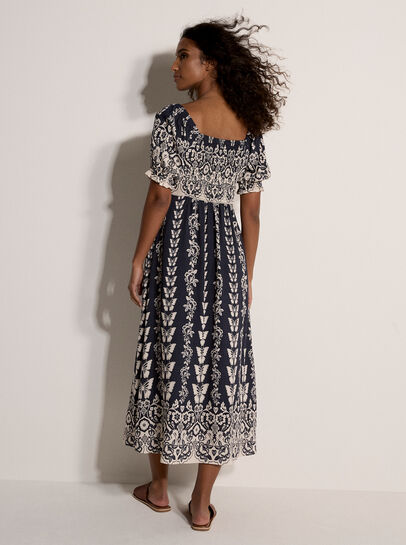Butterfly Border Print Midi Dress