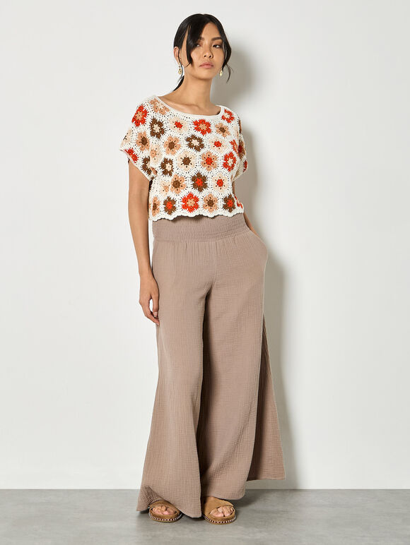 Hexagon Flowers Crochet Top, Orange, large