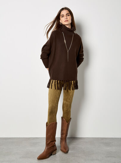 Roll Neck Fringe Poncho Jumper