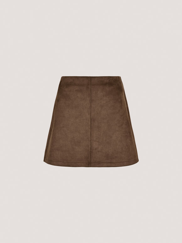 Suedette A-Line Mini Skirt, Brown, large
