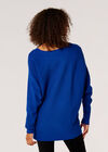 Langer, gerippter Batwing-Pullover, Blau, Größe L