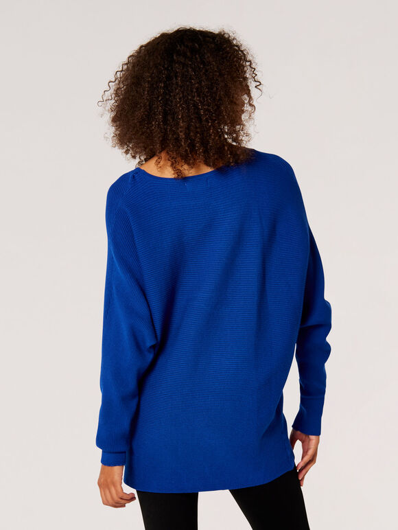 Pull côtelé long Batwing, bleu, grand