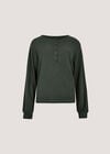 Waffle Knit Button Neck Top, Green, large
