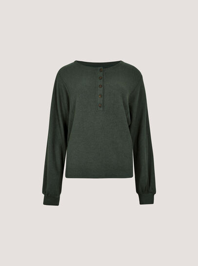 Waffle Knit Button Neck Top
