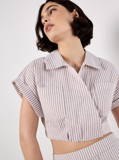 Stripe Shirt Crop Top