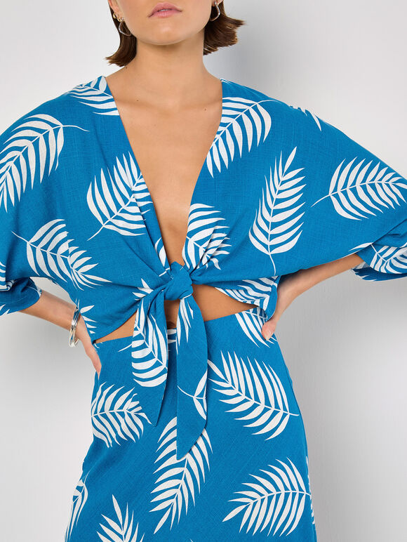 Tropical Leaf Bias Maxi Skirt, Blue, large