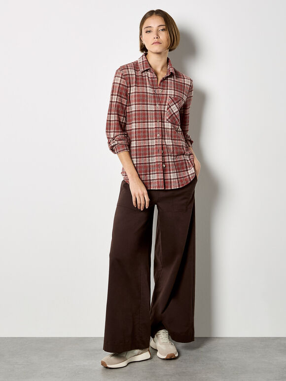 Check Print Shirt, Burgundy, large