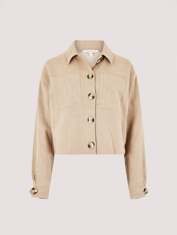 Linen Crop Jacket, Stone, large