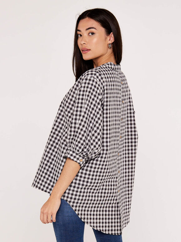 Classy Gingham Oversized Shirt, Black, large