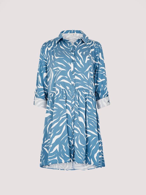 Mini-robe chemise à imprimé zèbre, Bleu, grand