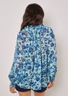 Blurred Floral Chiffon Blouse, Aqua - Turquoise, large