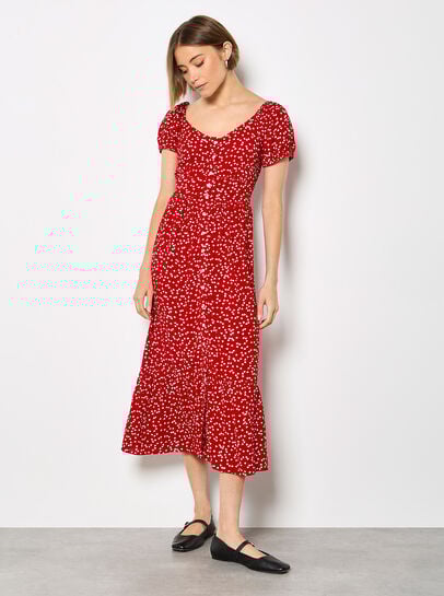 Mini Heart Print Midi Dress