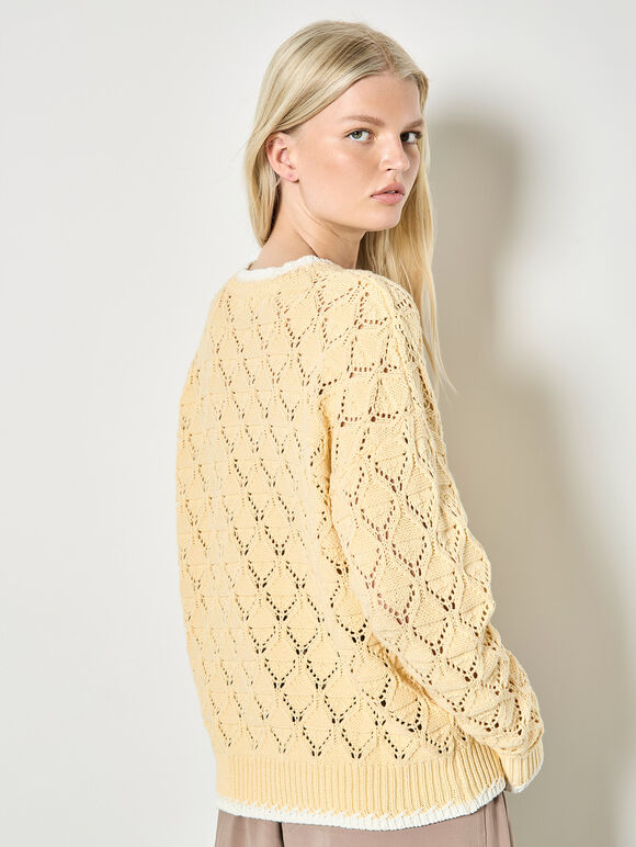 Pointelle Knit Blanket Stitch Jumper, Yellow, large