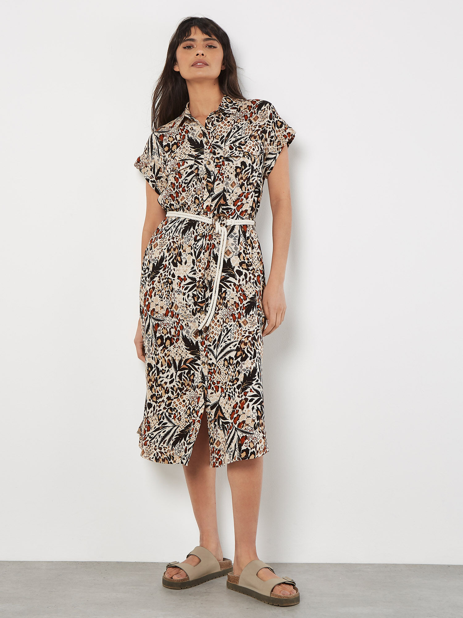 Animal print shirt midi dress top