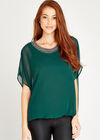 Beaded Chiffon Layer Top, Green, large