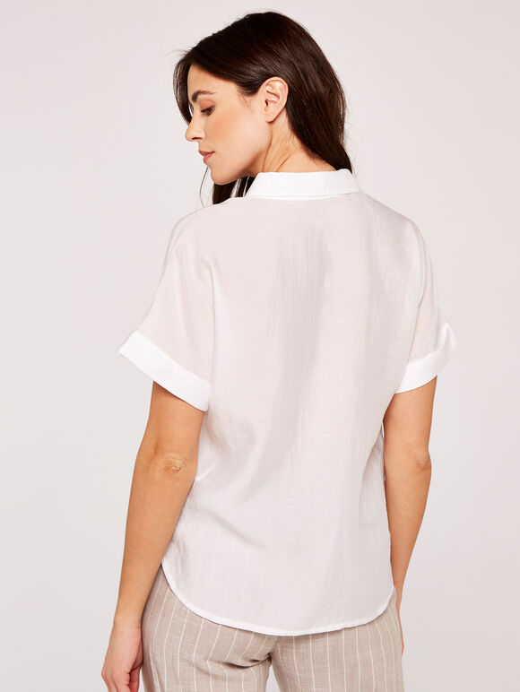 Turn Up Sleeve Cropped Shirt, White, large