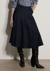 Denim Flare Midi Skirt, Navy, large