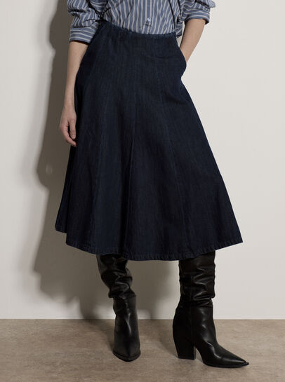 Denim Flare Midi Skirt