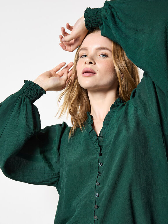 Ruffle Collar Blouse, Green, large