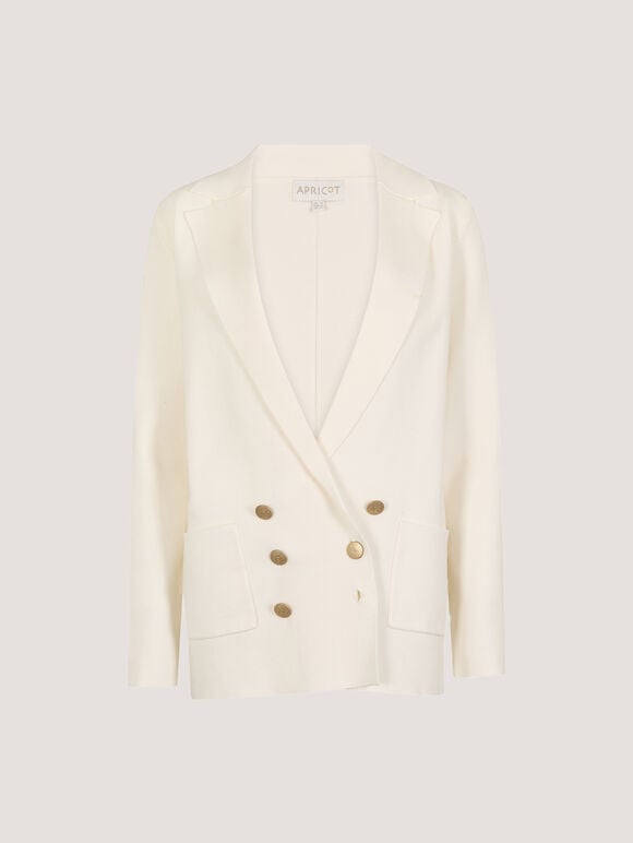 Rib Knitted Blazer, Cream, large
