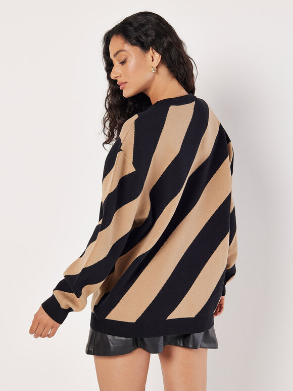 Diagonal Stripe Knitted Jumper, Black, large