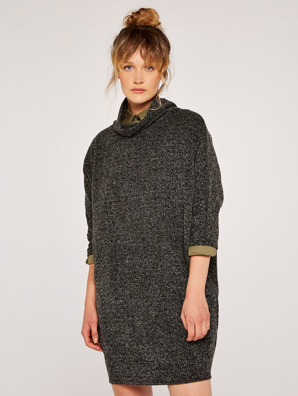 Jacquard Cocoon Mini Dress, Black, large