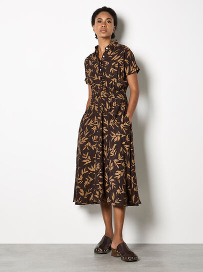 Textured Leaf Shirt Midi Dress