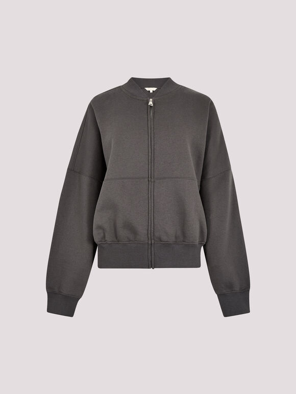 Sweatshirt Bomber Jacket, Grey, large