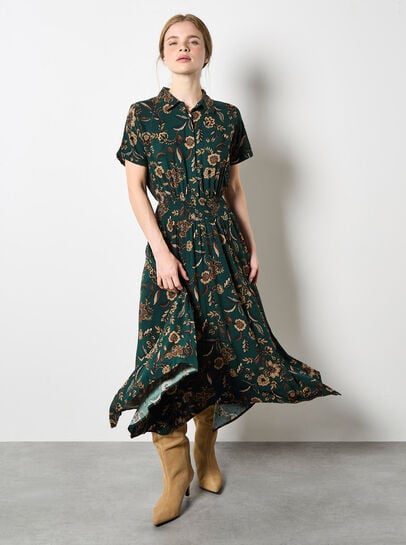 Sarasa Floral Shirt Midi Dress