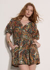 Paisley Bubble Hem Cotton Mini Dress, Khaki, large