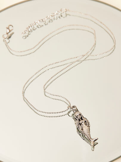 Silver Tone Mermaid Pendant Necklace