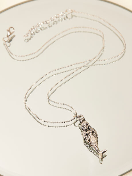 Silver Tone Mermaid Pendant Necklace