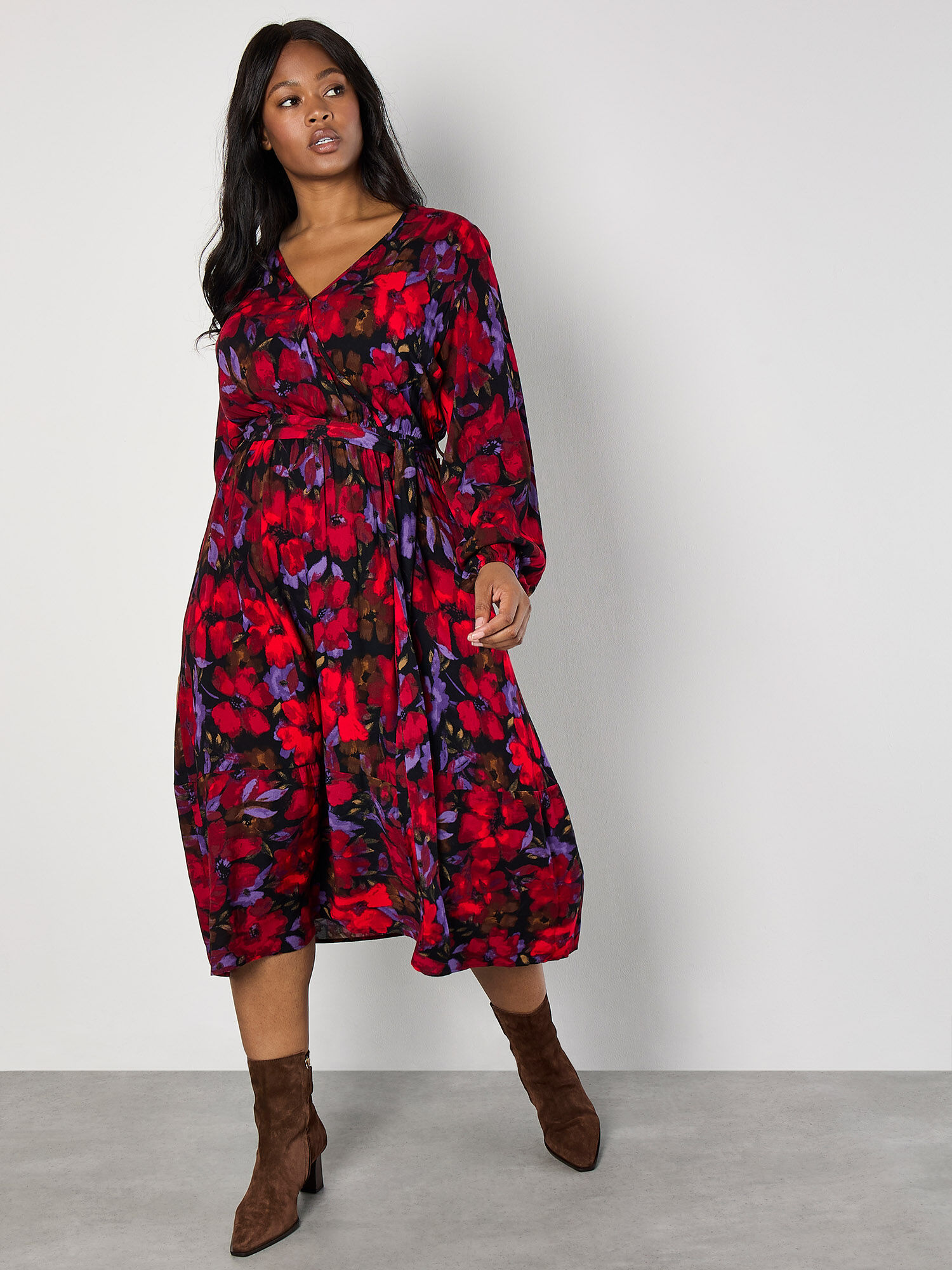 Robe portefeuille fleurie rouge deals