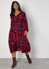 Curve Floral Wrap Midaxi Dress, Red, large
