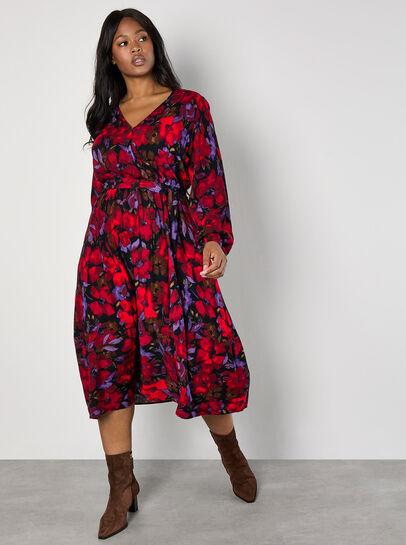Curve Floral Wrap Midaxi Dress