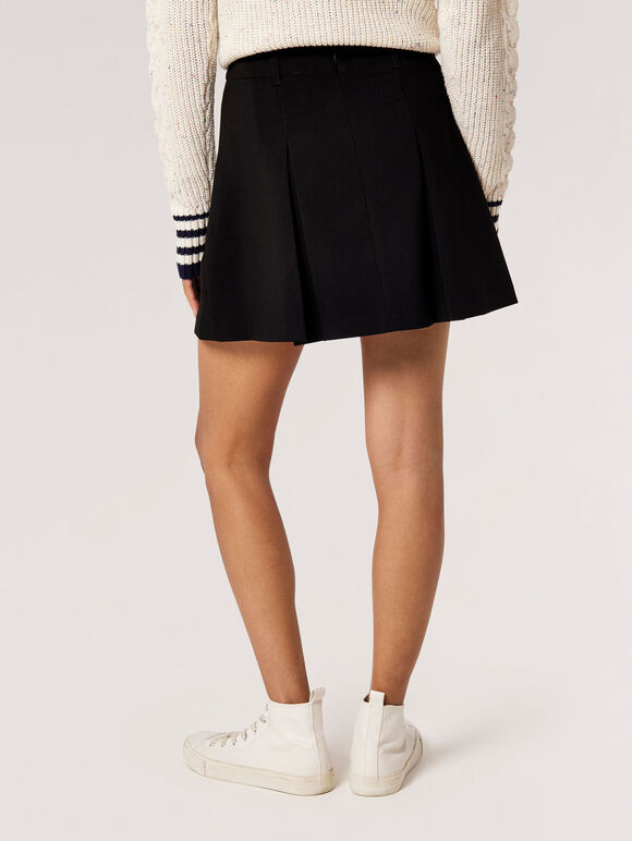 Pleated Tailored Mini Skirt, Black, large