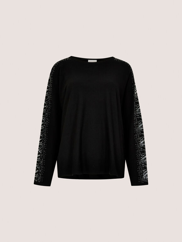 Diamante Snakeskin Sparkle Jumper, Black, large