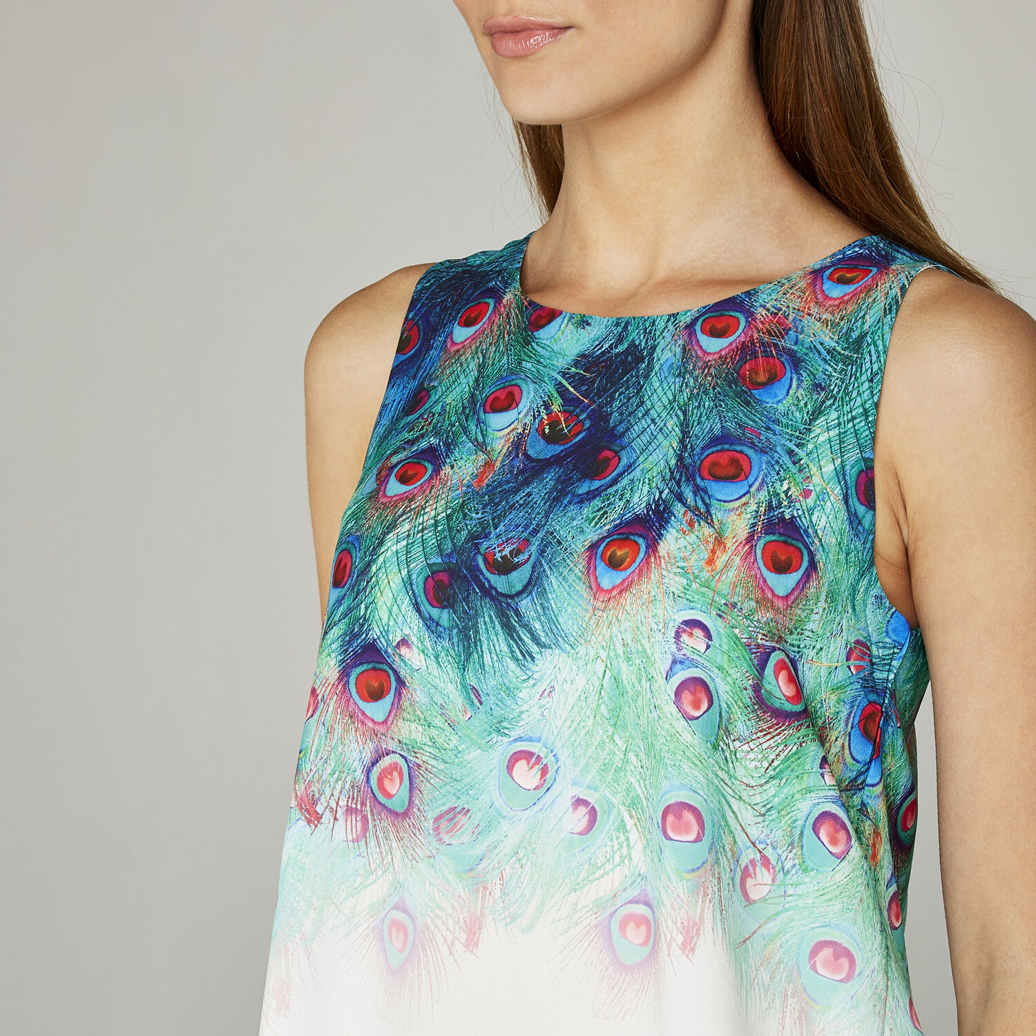 Cream Peacock Print Vest Top Apricot Clothing