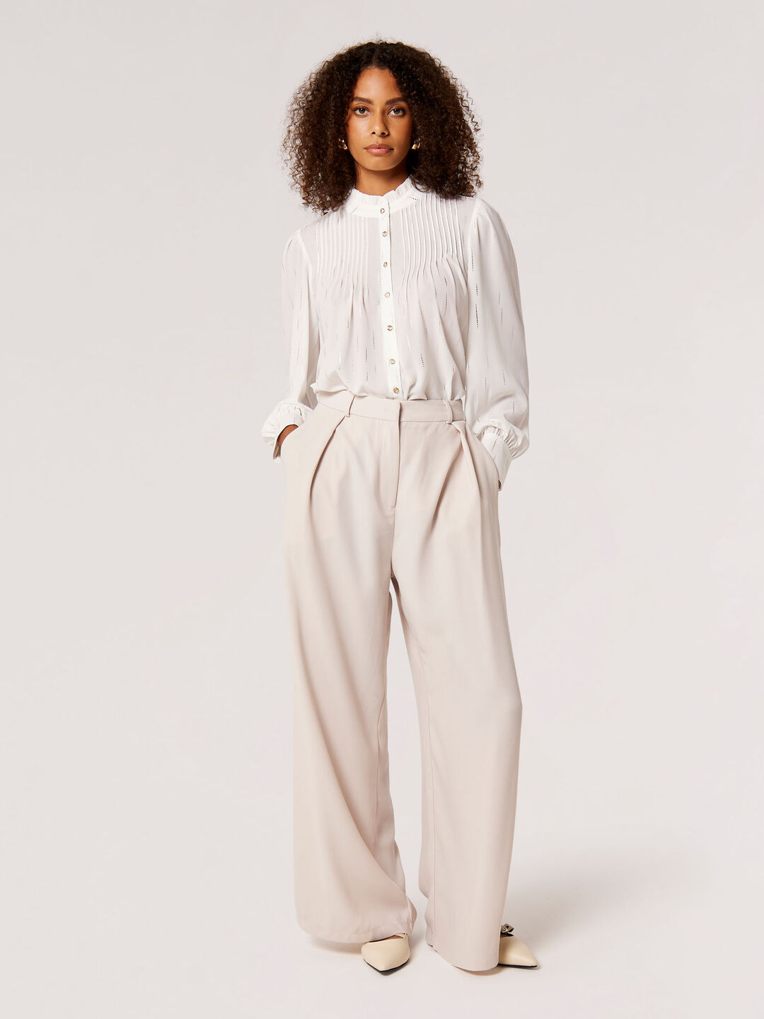 Pintuck Pleat Gold Foil Chiffon Blouse